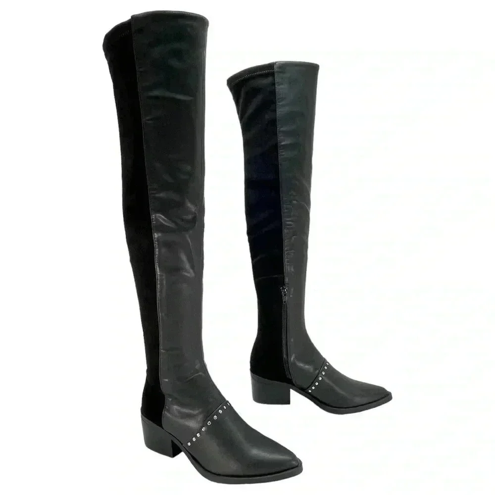 Report Zaria Black Faux Leather & Suede OTK Womens Boots Size 5M